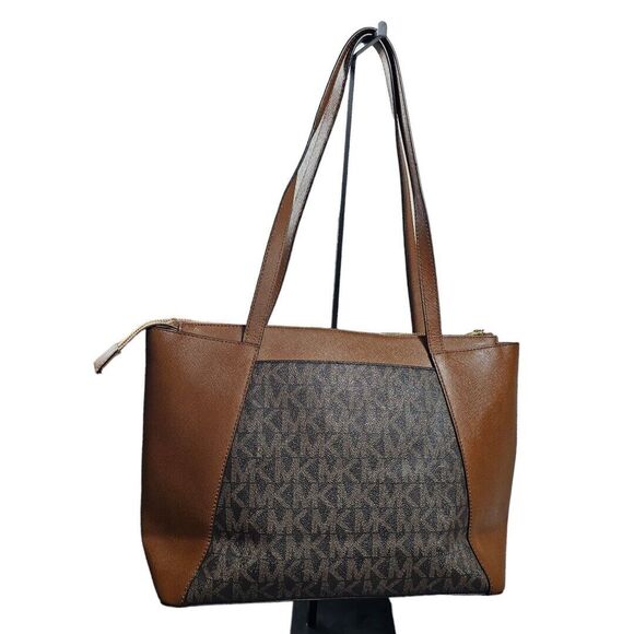 Michael Kors Sinclair Large Logo Tote Bag Brown Canvas Leather 38H9CN2T2B Flaw - Picture 4 of 13